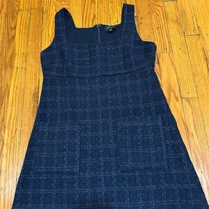 Banana Republic Empire Tweed Navy Plaid Sleeveless A-Line Dress